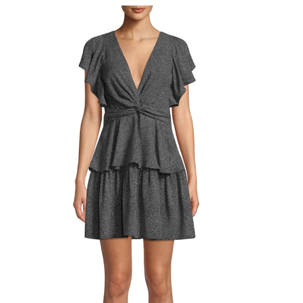 A.L.C. Viera Rimini, Silk Black & White Polka Dot, Elegant Ruffle Mini Dress